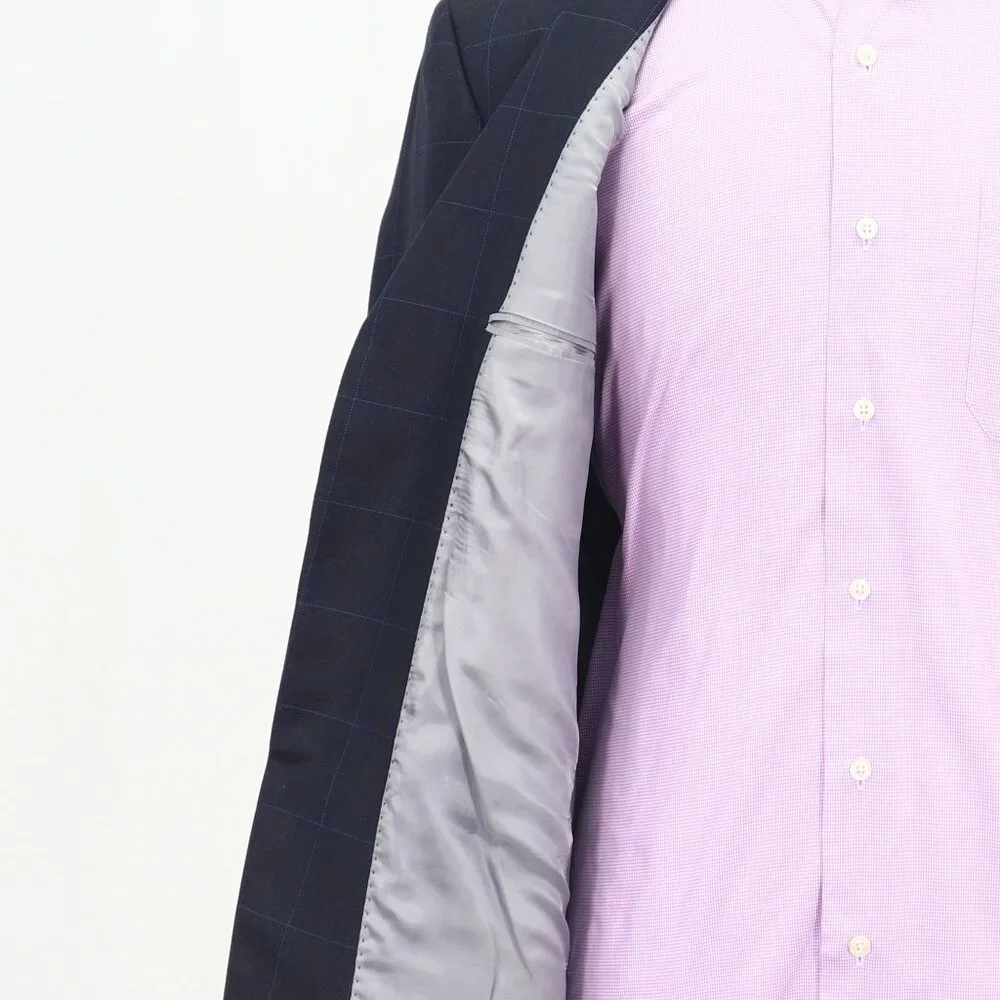 Axcess 42L Navy Blazer Sport Coat Jacket 3-Button Check T372